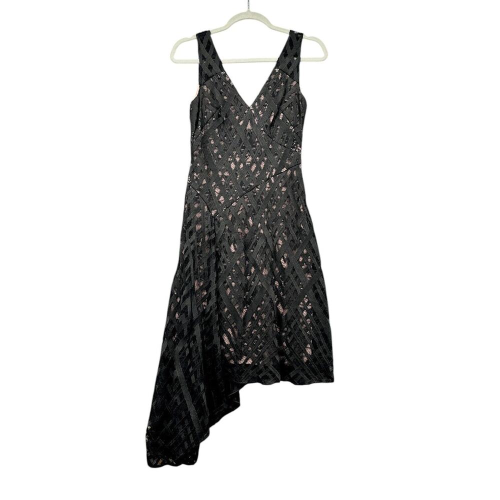 Aidan Mattox Black Lace V-neck Asymmetric Hem Sleeveless Whimsigoth Dress US 2